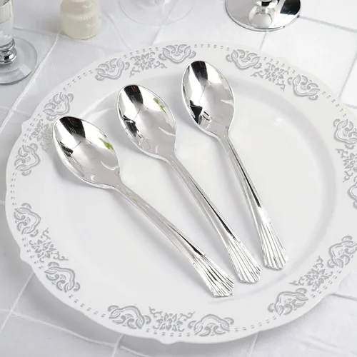 Vista 5 de Efavormart - Paquete de 125 cucharas de plástico resistente Chambury de 7 pulgadas, cubiertos de plástico para bodas, cumpleaños, ocasiones de lujo