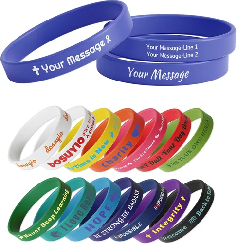 Vista 14 de Custom Rubber Bracelets – 0.5” Wide Personalized Silicone Wristbands for Parties, Awareness, Events & Celebrations