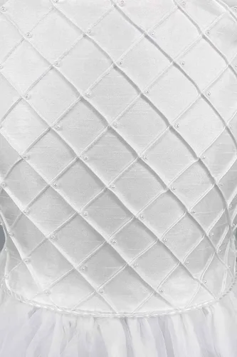 Vista 5 de Swea Pea Lilli vestido de comunión Shantung blanco con corpiño escondido y detalles de perlas