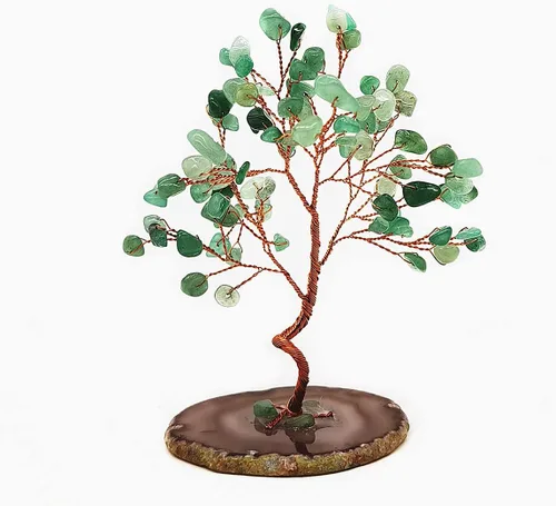 Vista 2 de Colorsheng Árbol de dinero de cristal de cuarzo Feng Shui, ágata natural, copos de geoda, base de geoda, decoración estilo bonsái para suerte y Verde