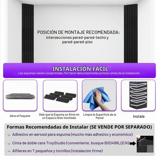 Vista 6 de TroyStudio Trampas para graves – 12 piezas de 4 x 4 x 12 pulgadas densa esquina de espuma de bajo de estudio, panel de tratamiento acústico que