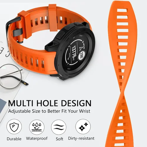 Vista 4 de OVERSTEP Correa de reloj para Garmin Instinct Smartwatch - Amarillo ámbar Correa de repuesto de silicona suave de 0.866 in compatible con Garmin