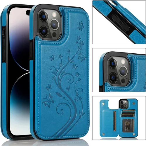 Vista 2 de Funda compatible con iPhone 15 Pro Max de 6.7 pulgadas con protector de pantalla de vidrio templado y tarjetero con soporte para tarjetero, funda