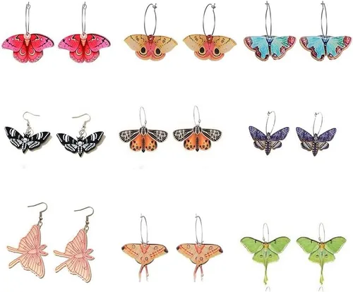 Vista 5 de Caiyao Coloridos y ligeros aretes de acrílico con alas de mariposa para mujer, lindos aretes de gota de insectos punk para fiesta, cumpleaños
