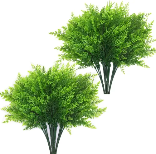 Vista 34 de CATTREE Arbustos artificiales, plantas de plástico, hierba de bambú, arbustos verdes falsos, hojas verdes, bodas, interiores, exteriores, hogar