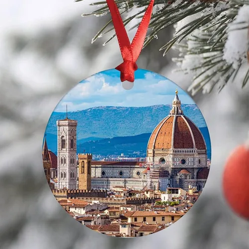 Vista 3 de Adorno de Navidad 2023 Florencia Italia Adorno de Navidad de cerámica Catedral Casas Santa María del árbol de Navidad, adorno colgante de regalo