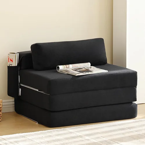 Vista 23 de Sofá cama plegable tamaño individual, colchón convertible con almohada, colchón de pana gruesa para el suelo, sofá cama con bolsillo lateral