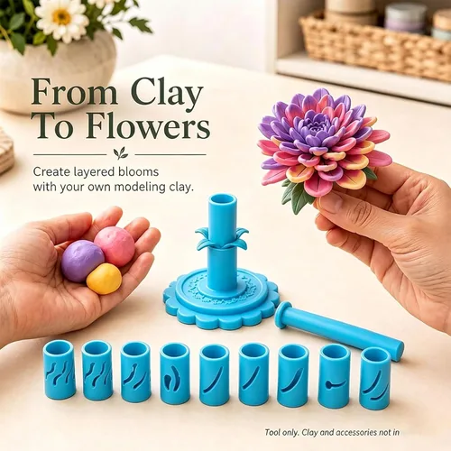 Vista 5 de Promted Flower Modular Clay Bloom Maker con 9 mangas moldeadoras Azul