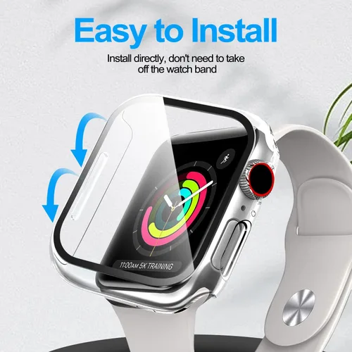 Vista 5 de YMHML Funda compatible con Apple Watch de 1.65 pulgadas Series 3/2/1 con protector de pantalla de vidrio templado integrado, protector delgado