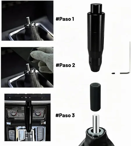 Vista 3 de Lunsom - Pomo de cambio automático de metal para automóvil con botón de presión, palanca de cambio de aleación de aluminio, mango de palanca de Negro