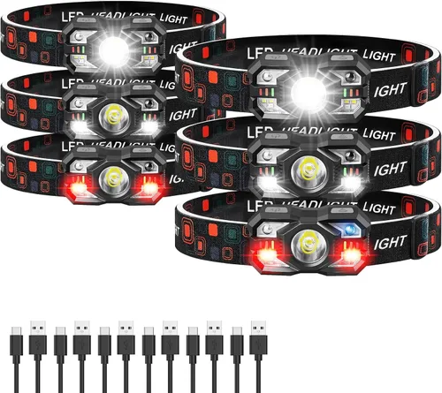 Vista 8 de Linterna Frontal Recargable Paquete de 2, 3000 Lúmenes Linterna Frontal Ultraligera Brillante con Luz Blanca y Roja, Faro LED con Sensor