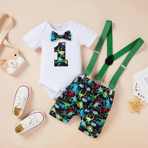 Vista 2 de GRNSHTS Ropa divertida para el primer cumpleaños para bebé niño con pajarita enterizo para pastel