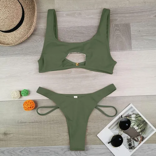 Vista 5 de SNKSDGM Womens Sexy Brazilian Bikini Sets 2pcs Backless Swimsuits Slimming Shiny Metallic Bathing Suit Swimwear