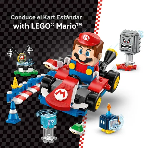 Vista 3 de LEGO Super Mario: Mario Kart - Juguete interactivo de Mario y kart estándar - Juego de carreras de simulación para niños y niñas, a partir de 7 años
