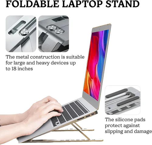 Vista 3 de FlexElevate - Soporte ajustable para laptop de 7 niveles, color plateado, acero al carbono, elevador ergonómico para escritorio, compatible