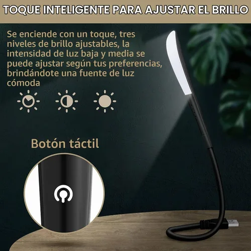 Vista 6 de 4 luces de lectura USB, lámpara USB flexible para laptop con cuentas LED y brillo ajustable de 3 niveles, interruptor táctil y flexible