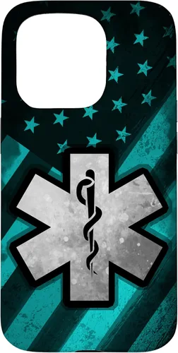 Vista 14 de Funda para iPhone 16 EMT EMS Paramédico Azul Turquesa USA Bandera Americana