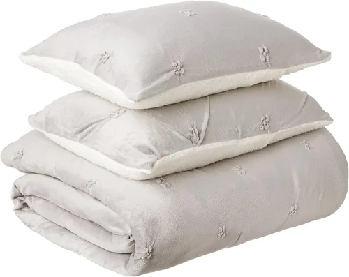 Vista 4 de Chic Home CS4800-AN Josepha - Edredón plisado con volantes y frunces, forro de sherpa, beige, individual extra largo