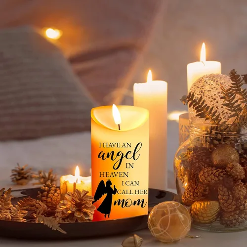 Vista 5 de Gerrii Regalos de condolencias por la pérdida de la madre, velas LED sin llama, 3 x 6 pulgadas, velas conmemorativas de ángel en recuerdo de mi
