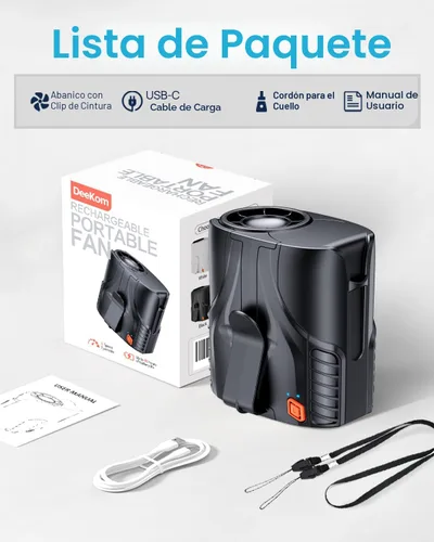Vista 9 de 2025 Ventilador de cintura portátil personal y ventilador de cuello, motor sin escobillas de 14000RPM, tiempo de funcionamiento recargable de 40H