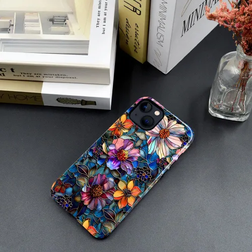Vista 4 de Funda compatible con iPhone 13, compatible con MagSafe, funda híbrida de 2 capas con prevención de caídas brillante para niñas y niños, arte floral