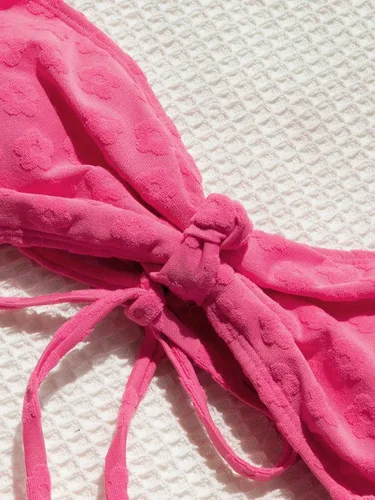 Vista 3 de MakeMeChic Conjunto de bikini de 2 piezas para mujer, traje de baño de corte alto, sin tirantes, sin espalda