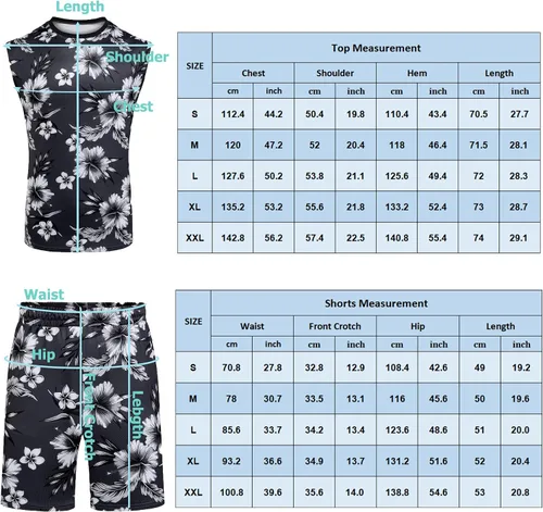 Vista 4 de AstoSeu Conjunto hawaiano casual sin mangas de 2 piezas para hombre, camisa de flores