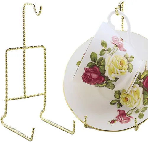 Vista 3 de Twisted Gold - Soporte de metal para taza de té y platillo - Juego de 2 soportes para tazas de té y platillos - China fina - 6.5 pulgadas de alto