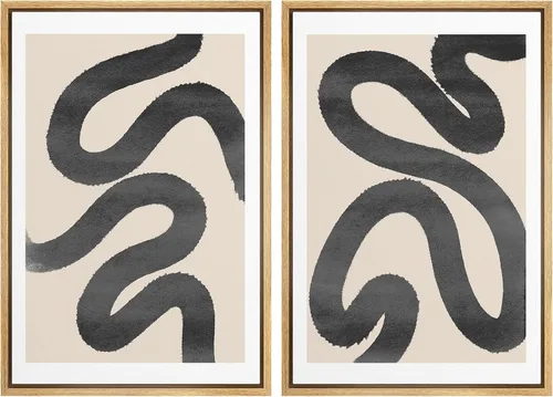 Vista 37 de SIGNWIN Lienzo enmarcado para pared, juego de arte de collage de ondas en espiral de mediados de siglo, formas abstractas, acogedor, neutro