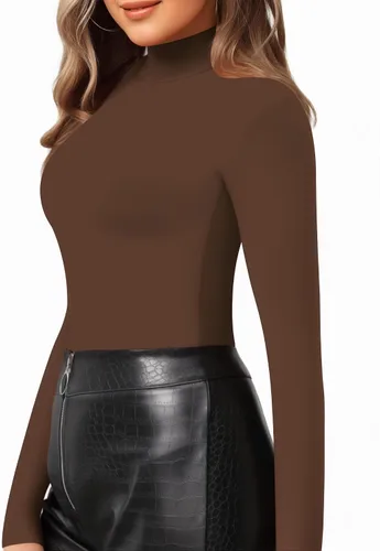 Vista 2 de MANGOPOP Camiseta ajustada de manga larga con cuello alto falso para mujer