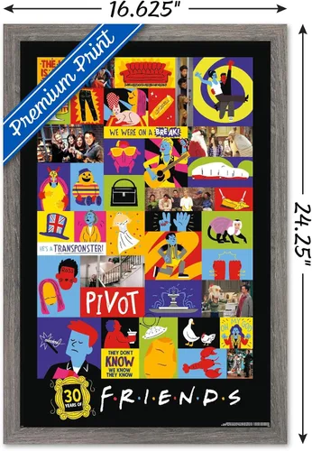 Vista 3 de Trends International Friends 30th - Póster de pared con cuadrícula, 22.4 pulgadas de largo x 14.7 pulgadas, versión enmarcada en madera de granero