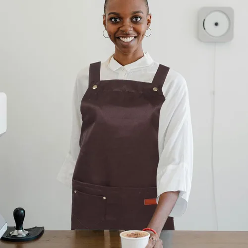 Vista 6 de Uonlytech Waterproof Commercial Bib Apron with Pockets Adjustable Unisex Work Apron for Kitchen Cooking Serving Coffee Shop Staff