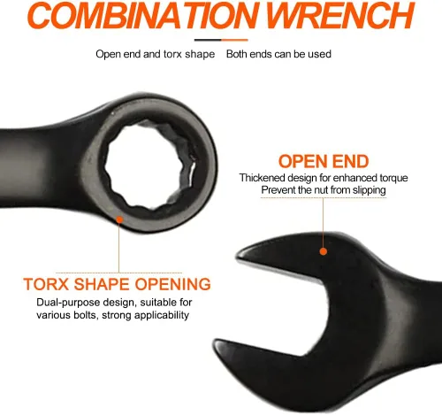 Vista 5 de Utoolmart Llave combinada de apertura de 0.315 in, llave de trinquete de 12 puntos, material Cr-V con revestimiento de electroforesis negro