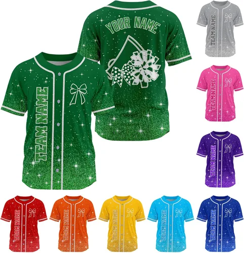 Vista 12 de Camiseta de béisbol de uniforme de animadora personalizada, camiseta de animadora para niñas, mujeres, jóvenes, niños, camiseta con purpurina