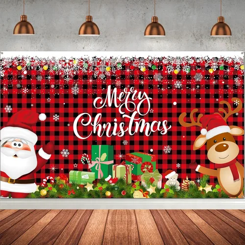Vista 11 de Irenare Pancarta de Navidad telón de fondo de Papá Noel, reno y Feliz Navidad, cartel interior para Navidad, fiesta de vacaciones, cabina de fotos