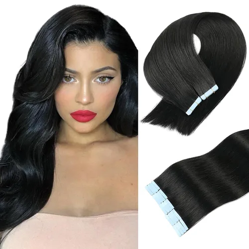 Vista 11 de Extensiones de cabello humano real con cinta, extensiones de cabello humano real de doble trama, extensiones de cabello humano lacio sin costuras