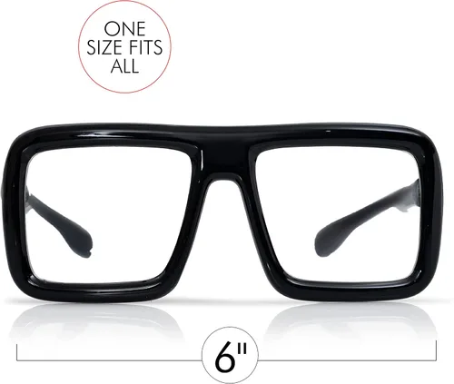 Vista 6 de Skeleteen Gafas gruesas negras de gran tamaño, marco cuadrado brillante, accesorio de disfraz de nerd, lentes transparentes para adultos y niños