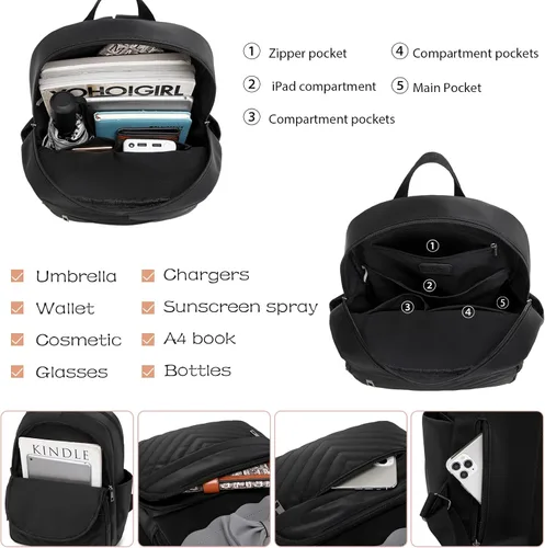 Vista 2 de MYHOZEE Bolso tipo mochila para mujer, Black01, Mochilas Daypack