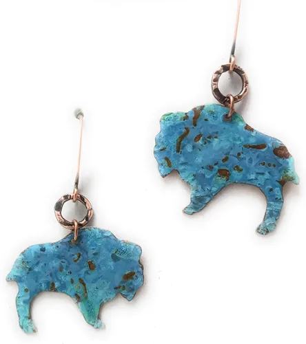 Vista 9 de Boho Turquoise Rust Patina Buffalo Earrings Copper Jewelry Gift Ideas for Women