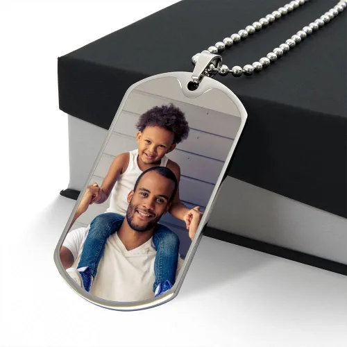 Vista 4 de Hilis Jewelry Collar personalizado con etiqueta de perro para papá, collar con foto personalizada con texto grabado, regalos personalizados