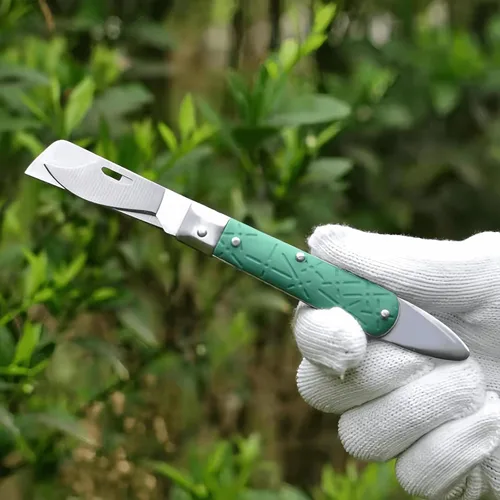 Vista 7 de COMKIT - Cuchillo de injerto profesional plegable de doble cuchilla, árboles frutales, jardinería, injerto, corte, plántulas, brote, herramienta