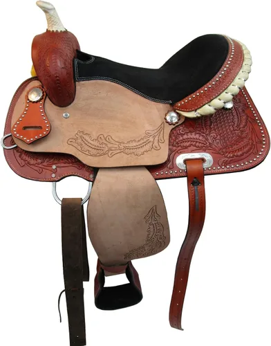 Vista 4 de Western Saddle Barril Racing Caballo Placer Trail Floral Herramientas Rodeo Cowboy Tack Set 15 16 17 18