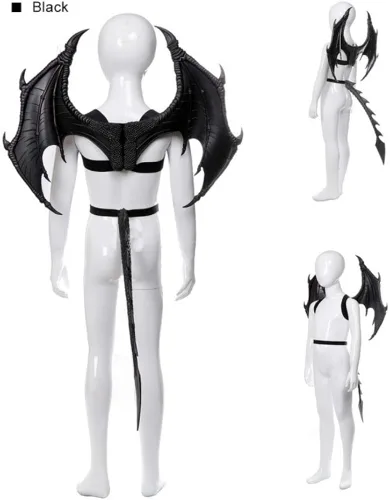 Vista 4 de Disfraz de dragón de Halloween para niños, 3 unidades de máscara de dinosaurio, ala y cola de cosplay