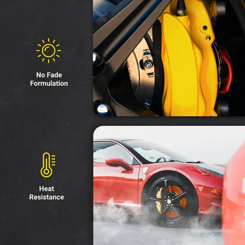 Vista 5 de ERA Paints 2K Pintura en aerosol para pinza de freno – Amarillo Acabado de alto brillo, resistente al calor de 500°F y a productos químicos