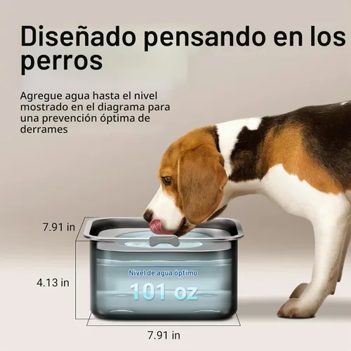 Vista 3 de DownyPaws Tazón de agua antiderrames para perros, 101 oz/3 L, tapón de babeo de acero inoxidable, cuenco de agua para perros de beber lentamente