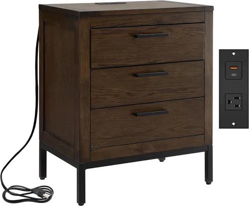 Vista 13 de Leick Home Salem Mesita de noche, mesa auxiliar, 22 pulgadas, roble mediano MEDIUM OAK