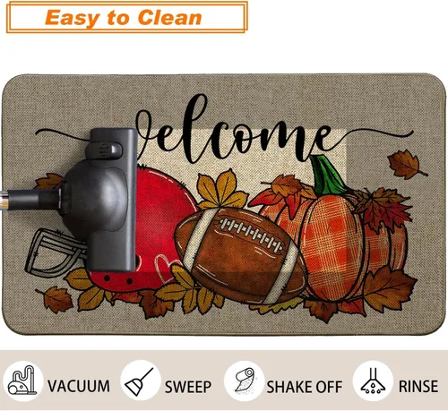 Vista 10 de Baccessor Tapete de fútbol de otoño para interiores y exteriores, diseño de calabaza, otoño, deportes, día de juego, bienvenida, puerta delantera