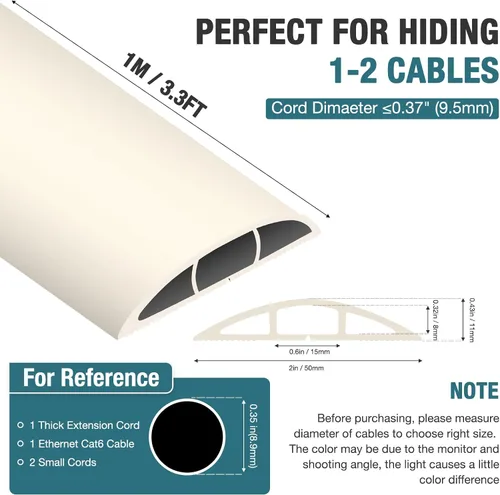 Vista 5 de Cubierta para cable de piso, protector de cable, 0.63 pulgadas de ancho x 0.31 pulgadas de alto, cubierta de alambre para cables de extensión