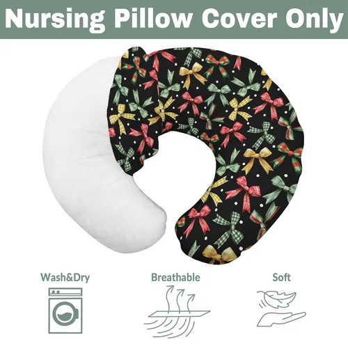 Vista 7 de Fundas de almohada de lactancia con lazos de Navidad para niños y niñas, fundas de almohada de lactancia a cuadros para lactancia materna, cintas
