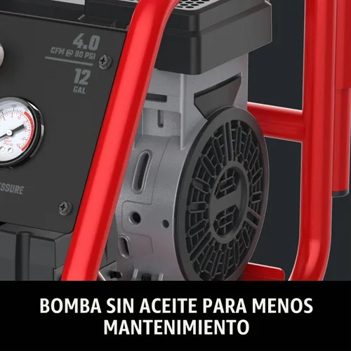 Vista 8 de CRAFTSMAN Compresor de aire de 12 galones ultra silencioso sin aceite de 1,5 HP, presión máxima de 150 PSI, tanque vertical